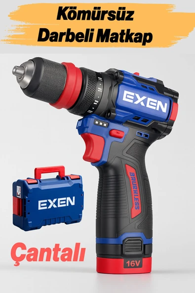 Exen EN 162 DS Kömürsüz Darbeli Akülü Matkap 16V 2Ah Li-ion Hızlı Şarj Led Işıklı Taşıma Çantalı ürün görseli 1
