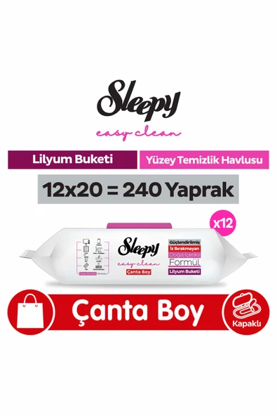 Sleepy Easy Clean Lilyum Buketi Yüzey Temizlik Havlusu Çanta Boy 12x20 (240 Yaprak) ürün görseli 1