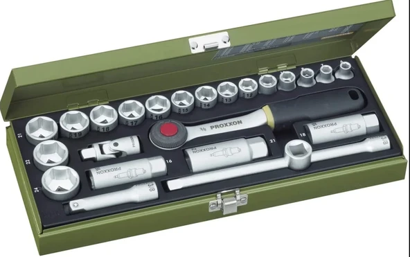 Proxxon 3/8'' Cırcır Kollu 24 Parça Lokma Takımı 23110 ürün görseli 1