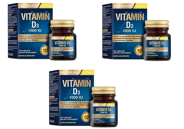 Nutraxin Vitamin D3 1000 IU 120 Tablet 3'lü ürün görseli 1