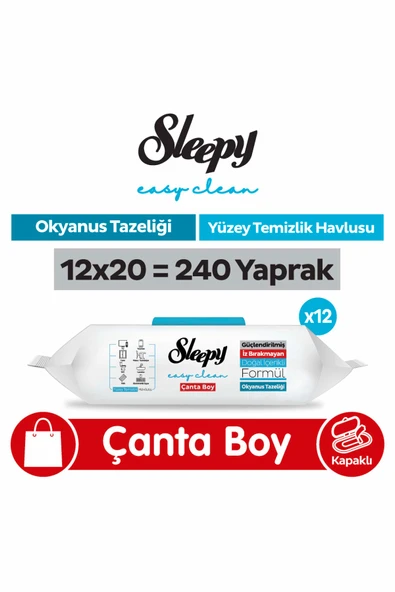 Sleepy Easy Clean Okyanus Tazeliği Yüzey Temizlik Havlusu Çanta Boy 12x20 (240 Yaprak) ürün görseli 1