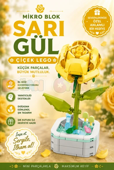 Mikro Blok Sarı Gül Çiçek Lego - Lego Setleri Mini Lego - Çiçek Lego - Blossom Çiçek Lego ürün görseli 1