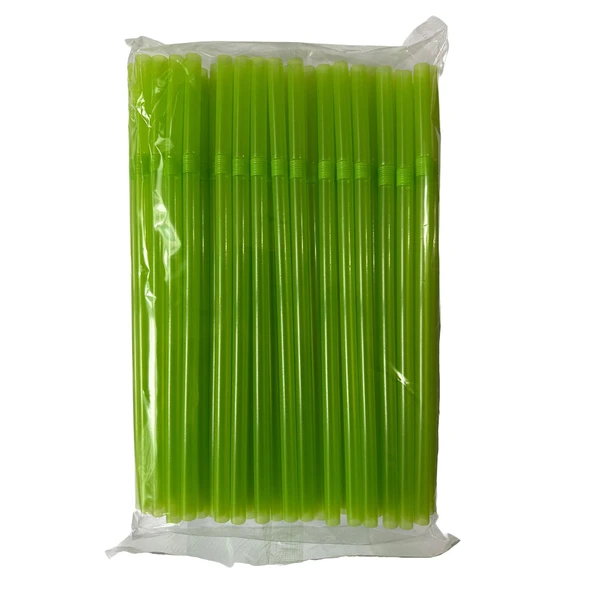 Omeyva Körüklü Yeşil Kalın Buzlu Soğuk İçecek Pipet - 22 Cm. - 8 mm. -100 Adetlik Paket ürün görseli 1