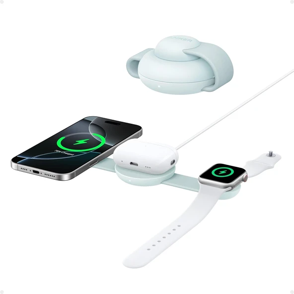 Anker Ufo MagGo B25M8 3in1 MagSafe Kablosuz Şarj Aleti - Yeşil ürün görseli 1