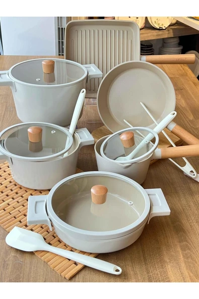 Arow Pink More Fiore 10 Parça Döküm Tencere Seti - Bej - TR-4577 ürün görseli 1