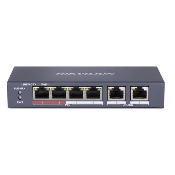 HIKVISION 4port PoE 35w 2-Uplink 10/100 Yönetilemez Switch DS-3E0106P-E/M ürün görseli 1