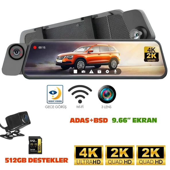 PTTAVM: NAVİMEX DVR-414 9.66'' DVR Dikiz Aynalık Araç Kamerası