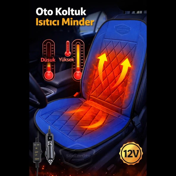 Araç İçi Koltuk Isıtıcısı Oto Isıtmalı Koltuk Minderi Çakmaklık Girişli Isı Ayarlı Tak Çalıştır Mavi 12V 1 Adet ürün görseli 1