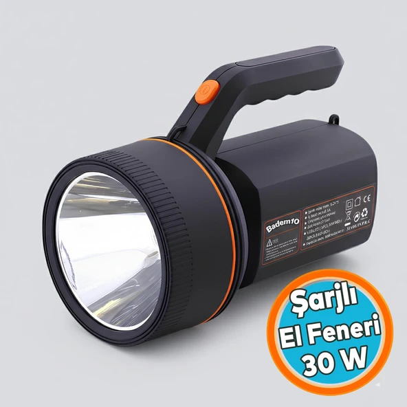 30W Şarjlı El Feneri Su Geçirmez Taşınabilir Şarj Edilir Led Fener Kamp Av ve Acil Durum Gece Feneri ürün görseli 1