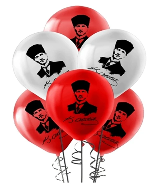 Balon Atatürk Portreli Balon Kırmızı Beyaz - 10 adet ürün görseli 1