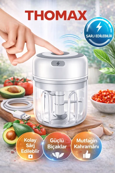 THOMAX Çok Amaçlı Şarjlı Otomatik 3 Bıçaklı Rondo Blender Doğrayıcı Gıda Ve Baharat Öğütücü ürün görseli 1