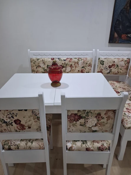 Köşe Mutfak 90568 Tk Kayın ahşap Sandık Açıl Masa Babyface  Çiçekli Kumaş Parlak Beyaz Lake ürün görseli 1