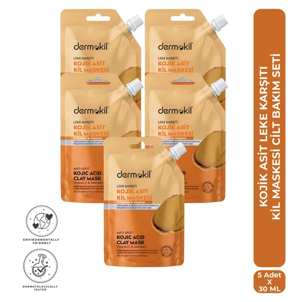 Dermokil Leke Karşıtı Kojik Asit Kil Maskesi Cilt Bakım Seti 30 ml x 5 Adet ürün görseli 1