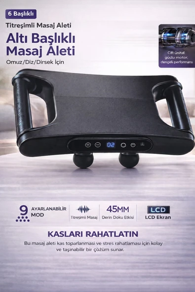 Masaj Tabancası 6 Başlıklı Ayarlanabilir Hızlı Type-C Şarjlı 1500 mAh Güçlü Kas Rahatlatıcı ürün görseli 1