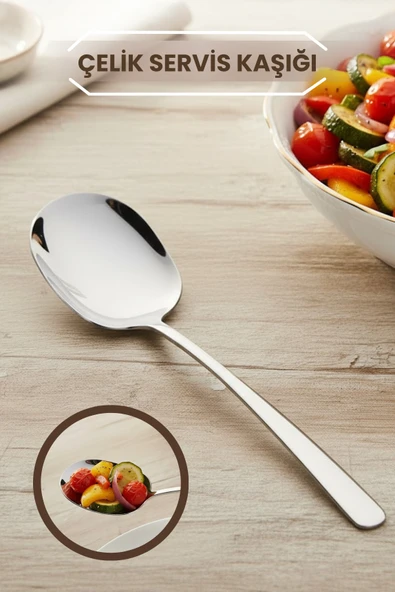 Lüx Paslanmaz Çelik Servis Kaşığı 21 Cm - Sunum Kaşığı - Salata Kaşığı ürün görseli 1