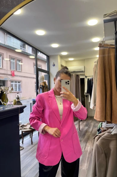 Kol Çizgi Detaylı Astarlı Blazer Ceket - Pembe ürün görseli 1