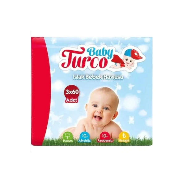 BABY TURCO ISLAK BEBEK HAVLUSU 3X60 ( 4 ADET) PARABEN ALKOL İÇERMEZ PH UYUMLU ürün görseli 1