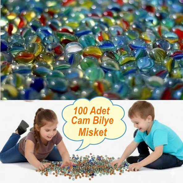 Filede Karışık Renkli 100 Adet Misket Oyuncak Bilye Seti Cam Bilye Cam Misket Cam Misket Bilye ürün görseli 1