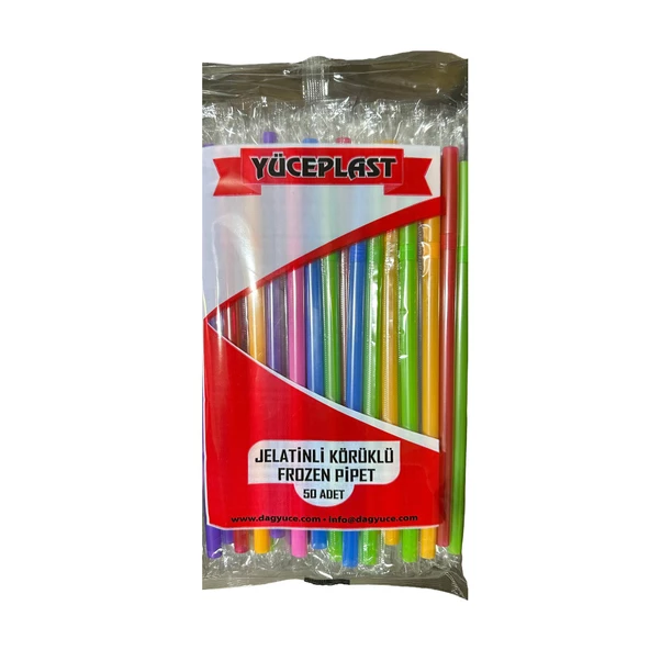 Yüceplast Körüklü Karışık Renkli Jelatinli Pipet - 22 Cm. - 50 Adetlik Paket ürün görseli 1