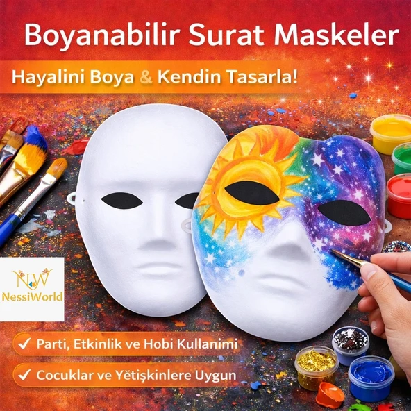 Boyanabilir Surat Model Maske – Lastikli | Kendin Tasarla ürün görseli 1