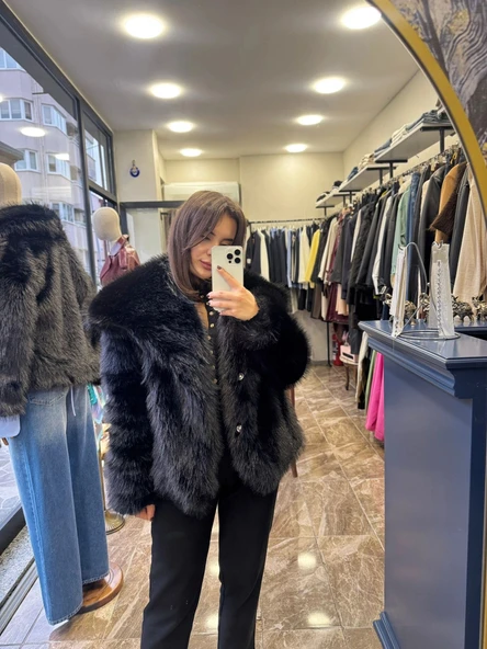Peluş Yaka Kürk - Siyah ürün görseli 1
