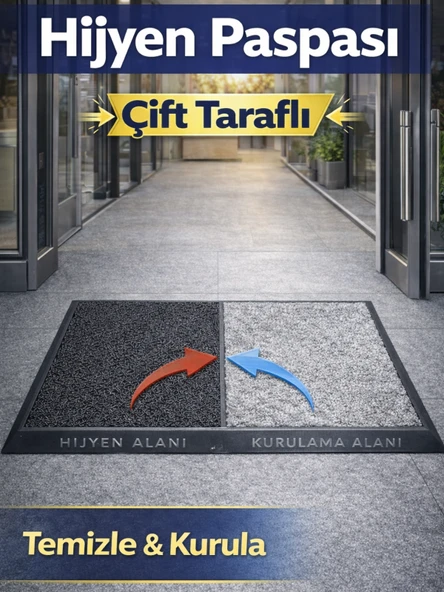 Beylini Çift Taraflı Dezenfektan Hijyen Paspası Kapı Ev Ofis Giriş Kıvırcık Paspas Kurulama Kaydırmaz 40x80 CM ürün görseli 1