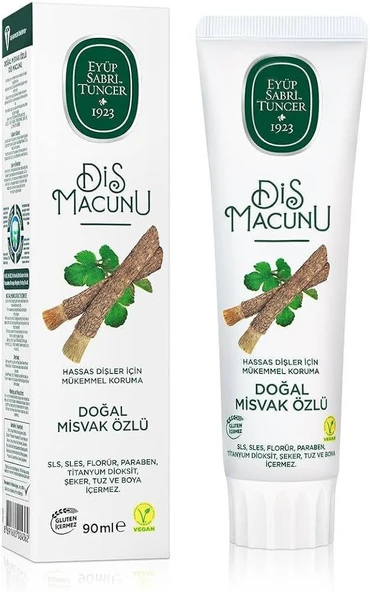 DOĞAL MİSVAK ÖZLÜ DİŞ MACUNU GLUTEN İÇERMEZ HASSAS DİŞLER 90 ML( X2 )ADET ürün görseli 1