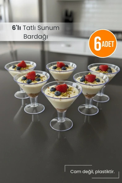 Plastik Tatlı Sunum Bardağı  6'lı Mika Tatlı Dondurma Puding Kasesi (CAM DEĞİLDİR) ürün görseli 1