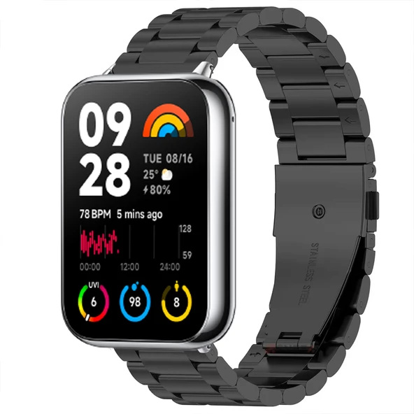 Redmi Watch 8 Pro İle Uyumlu Kordon Kordon Paslanmaz Döküm Çelik Metal Baklalı Kordon  Siyah ürün görseli 1