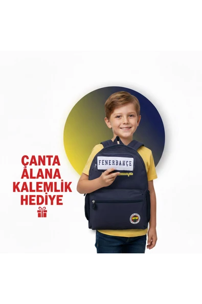 FENERBAHÇE LACİVERT OKUL ÇANTASI FENERBAHÇE LOGOLU KALEMLİK HEDİYELİ ürün görseli 1
