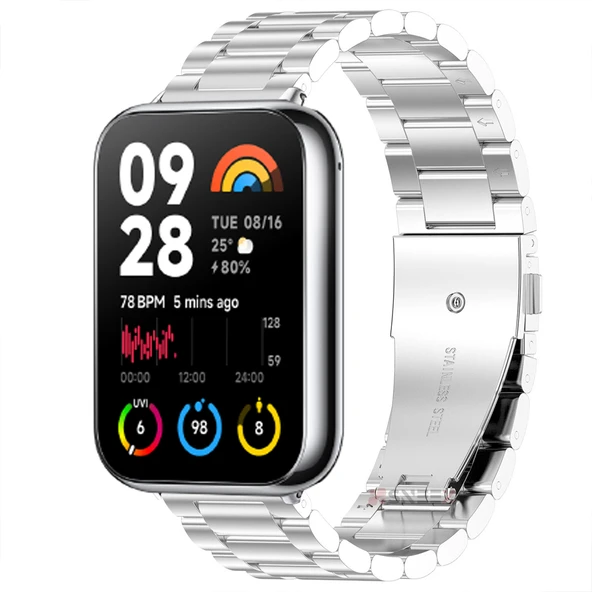Redmi Watch 8 Pro İle Uyumlu Kordon Kordon Paslanmaz Döküm Çelik Metal Baklalı Kordon  Gümüş ürün görseli 1