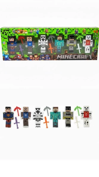 Supermanlı Minecraft 6 Karakter 6 Aksesuar 12 Parça Çocuk Figür Oyun Seti ürün görseli 1