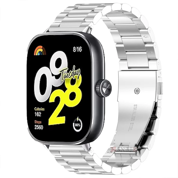 Redmi Watch 4 İle Uyumlu Kordon Kordon Paslanmaz Döküm Çelik Metal Baklalı Kordon  Gümüş ürün görseli 1