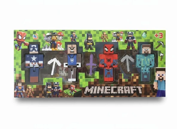 Kaptan Amerika Spiderman Minecraft 4 Karakter 3 Aksesuar 7 Parça Çocuk Figür Oyun Seti ürün görseli 1