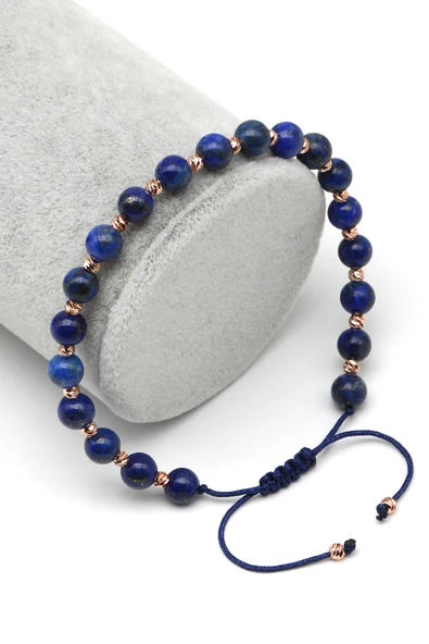 Lapis Lazuli Doğal Taş Makrome Örme Bileklik Küre Kesim - BMK-639 ürün görseli 1