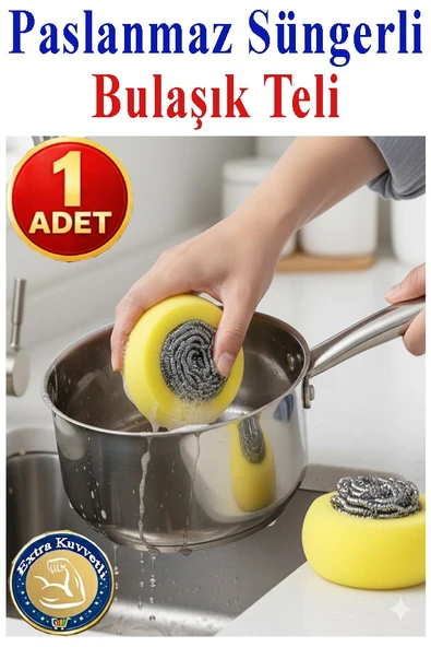 Süngerli Bulaşık Teli Ovma Teli 1 Adet Pratik Sünger Toptel Sürtme Teli Lavabo Mutfak Banyo Temizlik Teli Sert Yüzey ürün görseli 1