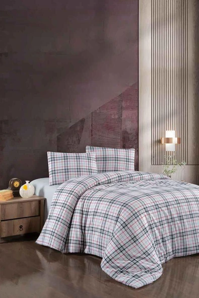 Cotton Collection Flanel R Çift Kişilik Nevresim Takımı Black Red Plaid ürün görseli 1