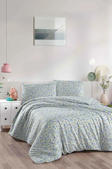 Cotton Collection Flanel R Çift Kişilik Nevresim Takımı Gonca Mavi ürün görseli 1