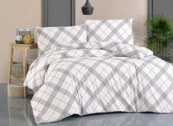 Cotton Collection Ranforce Çift Kişilik Nevresim Takımı Grey Red ürün görseli 1