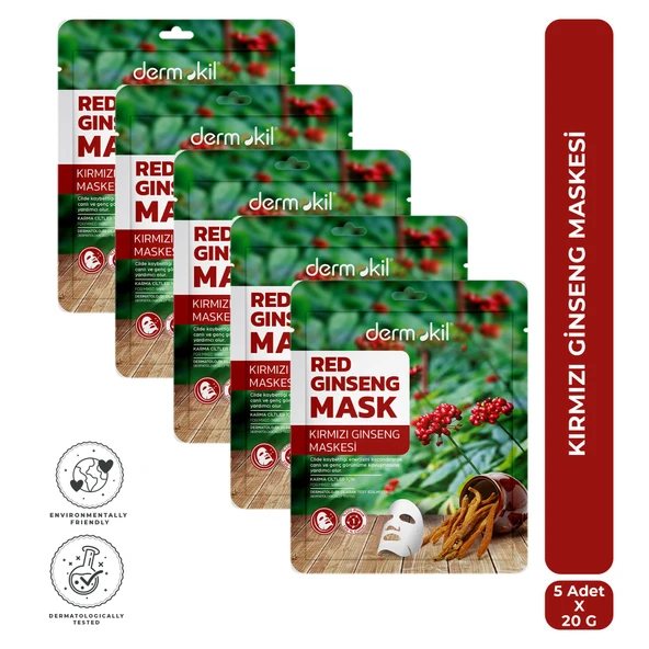 Dermokil Kırmızı Ginseng Kağıt Yüz Maskesi (Karma Ciltler için) 20 g x 5 Adet ürün görseli 1
