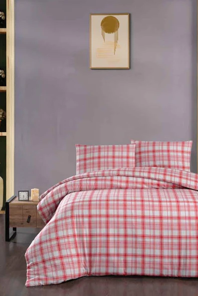 Cotton Collection Flanel R Çift Kişilik Nevresim Takımı Ekose Kırmızı ürün görseli 1