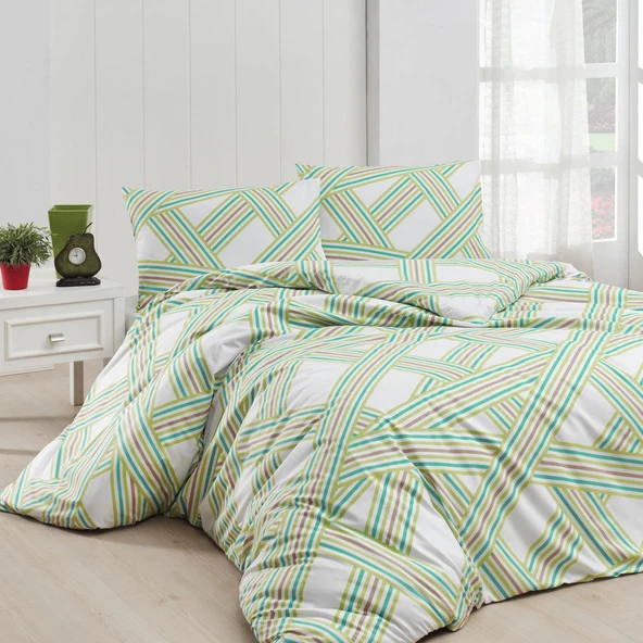 Cotton Collection Ranforce Çift Kişilik Nevresim Takımı Avenir Yeşil ürün görseli 1