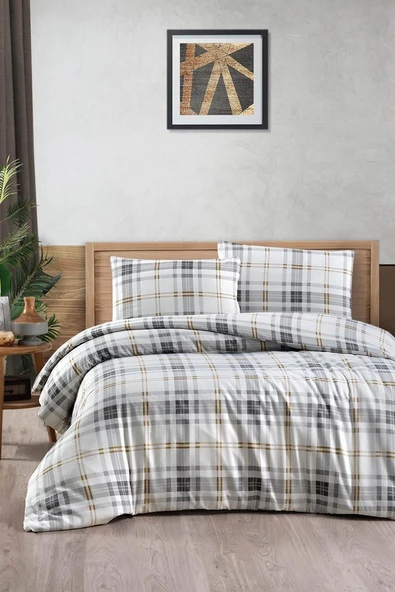 Cotton Collection Flanel Çift Kişilik Nevresim Takımı Gray Natur ürün görseli 1