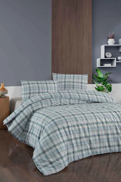 Cotton Collection Flanel R Çift Kişilik Nevresim Takımı Ekose Mavi ürün görseli 1