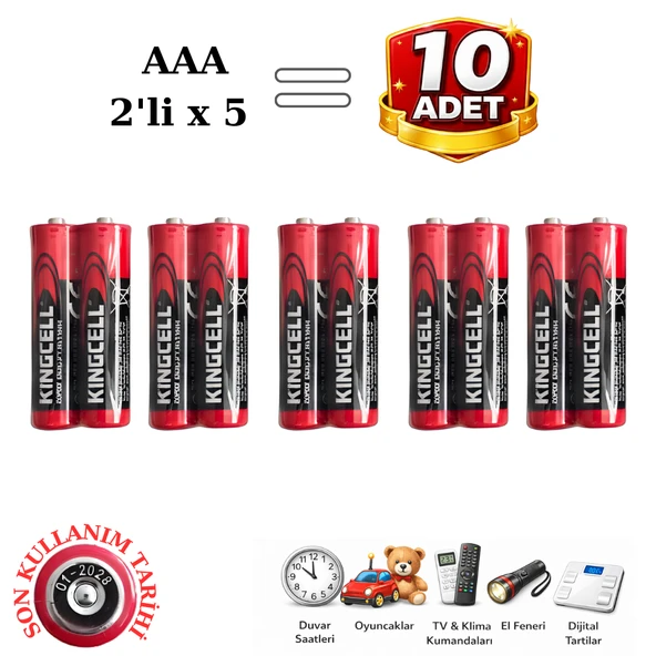 Kingcell AAA İnce Kalem Pil 1.5V Çinko Karbon | 10’lu Paket (2’li x 5) ürün görseli 1