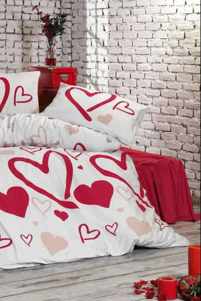 Cotton Collection Ranforce Tek Kişilik Nevresim Takımı Amor Kırmızı ürün görseli 1