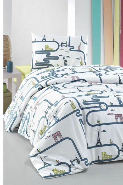 Cotton Collection Ranforce Tek Kişilik Nevresim Takımı Travel ürün görseli 1