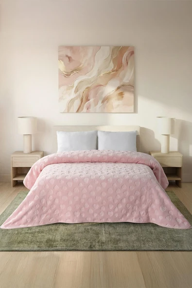 AMORE | Emboss Kabartmalı Kalpli Tek Kişilik Battaniye | 160x220 cm ürün görseli 1