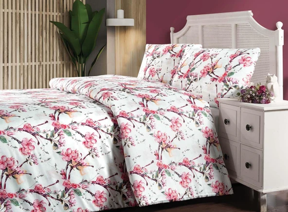 La Notte Saten Tek Kişilik Nevresim Takımı (Digital Baskı) Pink Flower ürün görseli 1