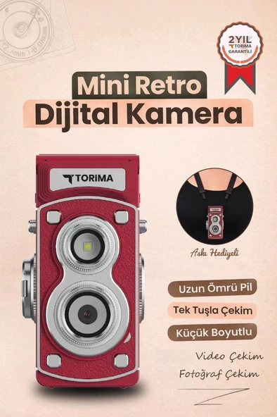 Mini Retro Dijital Fotoğraf Makinesi Video Kamera 1080P CMR44 Kırmızı ürün görseli 1